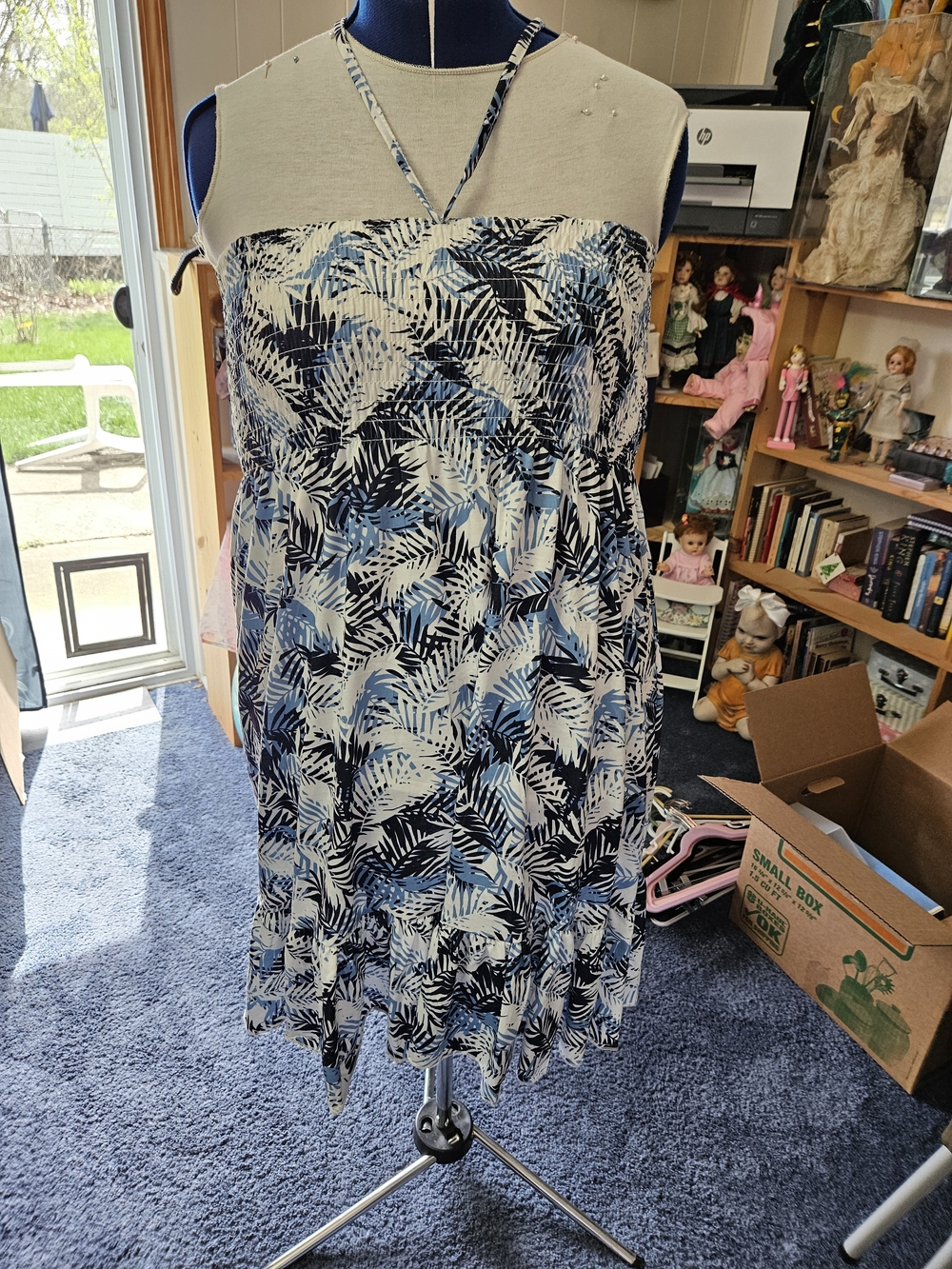 India Boutique Blue and White Tropical Halter Dress